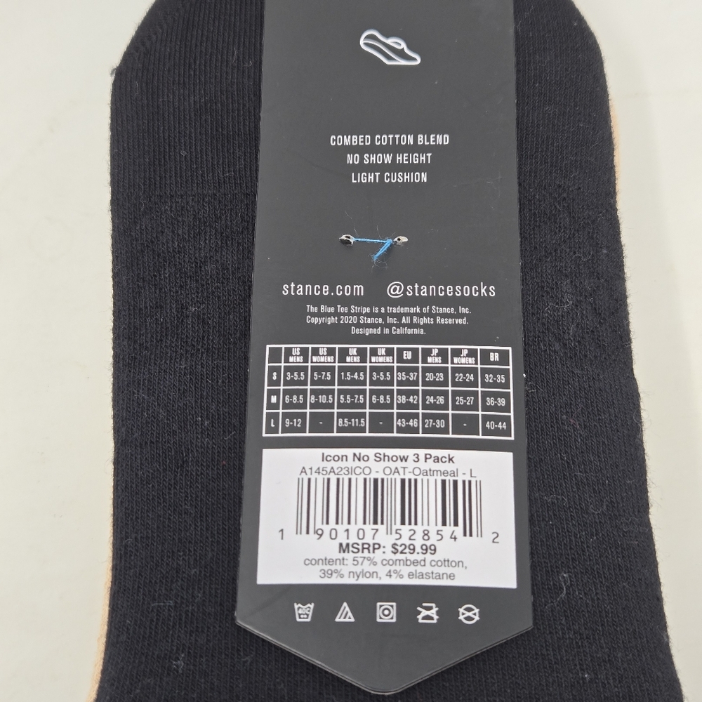 Stance 3 Pack No Show Oatmeal Black White Socks Large Men's Large 9-12 NEW NWT - Picture 4 of 5